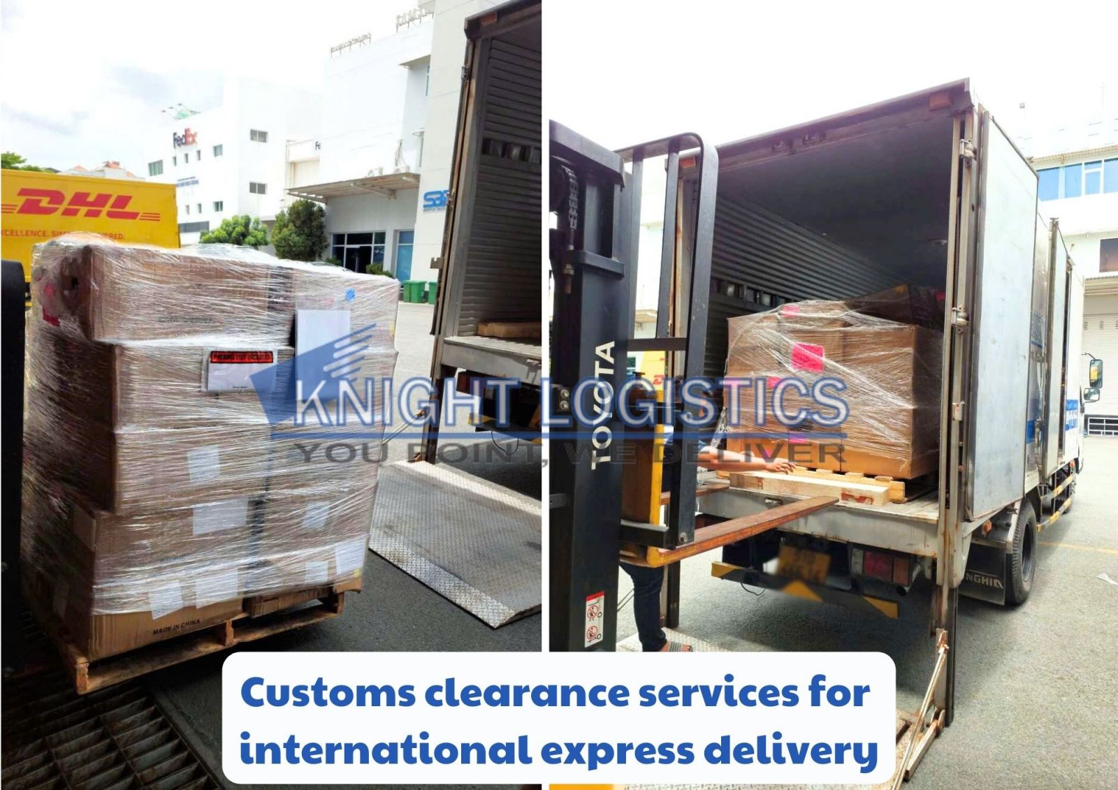 Customs clearance and delivery of an express shipment, managed by Knight Logistics.