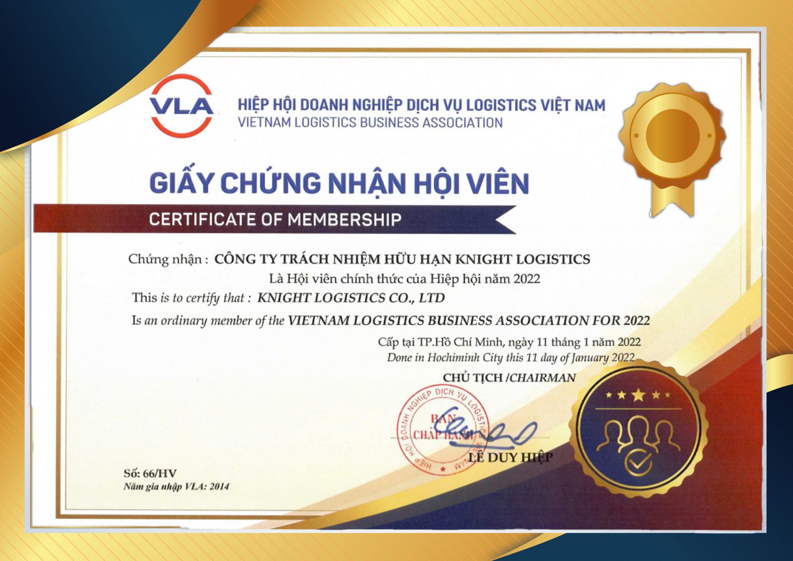 Knight Logistics has been a member of the Vietnam Logistics Business Association (VLA) for over 10 years.